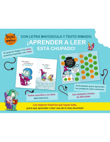 Aprender a leer en la Escuela de Monstruos 3 - Las iguales son especiales. En letra MAYÚSCULA para aprender a leer