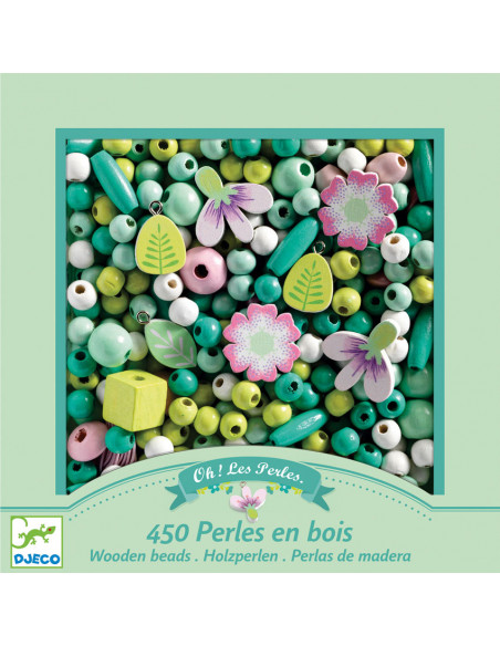 Perlas de madera Hojas y flores