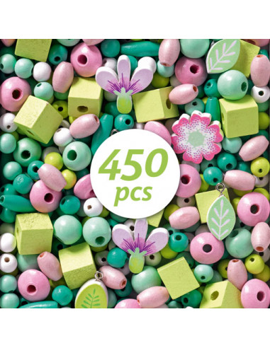 Perlas de madera Hojas y flores