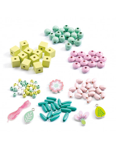 Perlas de madera Hojas y flores