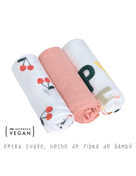 Pack 3 muselinas Happy fruits cherry
