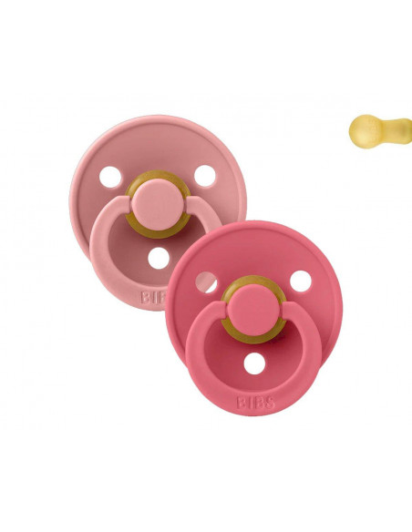 2 Chupetes BIBS Colour Round Dusty Pink-Coral 0-6 M